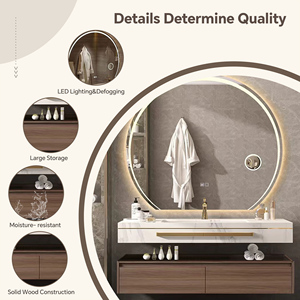 Mueble de Baño Flotante Moderno con Lavabo Individual/<span class=keywords><strong>Doble</strong></span> de Cerámica, Tamaño 36-92 Pulgadas, Espejo Inteligente Antivaho, para Uso en Hoteles - Product Image 5