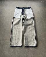 Celana Jeans Denim Pria Custom dari Produsen, Kancing Depan, Kantong Kontras, Kaki Lebar, Potongan Santai, Gaya Kasual Streetwear