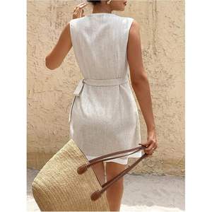 Vestido Mini Personalizado para Mujer, Cuello en V, Sin Mangas, Cintura Natural, Estilo Tubo, Casual, Verano, Vacaciones, Transpirable, Tejido - Product Image 2