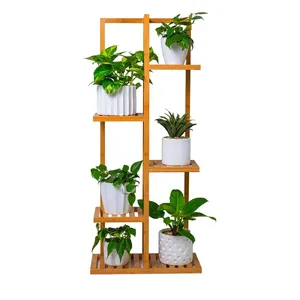 Indoor Outdoor Multiple Bamboo Corner Flower Pot Holder Shelf 5 Tier Plant Stands for Living Room