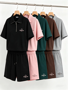 Completo Sportivo da Donna Personalizzato con Logo, Top a Maniche Corte alla Moda, Colletto Rovesciato, Set Due Pezzi Casual - Product Image 6