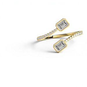 Bypass Emerald Cut <b>Diamond</b> <b>Ring</b> 18K Gold Plated Two Stone Bezel Set Open Cuff Toi Et Moi <b>Ring</b> Pave <b>Diamond</b> Shank Jewelry Gift - Product Image 2