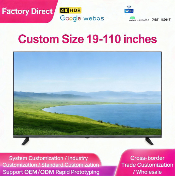 Factory Direct Sales 60 65 75 85 100 110 Inch Flat Screen High Quality 2K 4K UHD A+ Panel Customizable Television Smart TV
