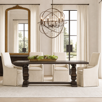 Ensemble de table à manger rectangulaire extensible en bois artisanal de luxe avec chaise à accoudoirs inclinés pour les propriétaires