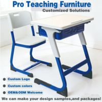 Ensemble bureau et chaise d'école à hauteur fixe avec panneau latéral moulé, table d'étude bleue et blanche, mobilier ergonomique pour enfants en classe