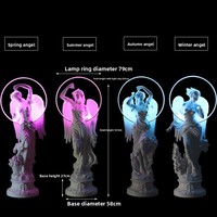 Figurine d'ange gardien en fibre de verre personnalisée en gros avec anneau lumineux, pièce d'art pour événements commerciaux en plein air et places publiques