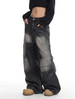 Jean en denim foncé coupe droite ample style rétro américain, marque streetwear vintage, taille mi-haute décontractée pour femme, idéal pour l'été