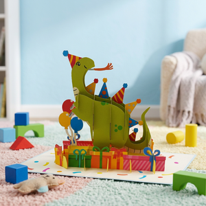 Carte pop-up 3D dinosaure pour Thanksgiving et anniversaire, carte en papier découpée à l'emporte-pièce motif animal de dessin animé, cadeau pour enfants, décoration de fête, impression offset - Product Image 5