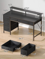 Table d'ordinateur avec prises de courant et lumière LED bureau à domicile avec 5 tiroirs bureau moderne pour bureau à domicile