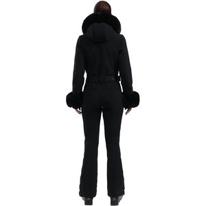 Combinaison de ski pour femme personnalisée, une pièce, isolée, imperméable, coupe ajustée, avec capuche et poignets en fourrure - Product Image 2