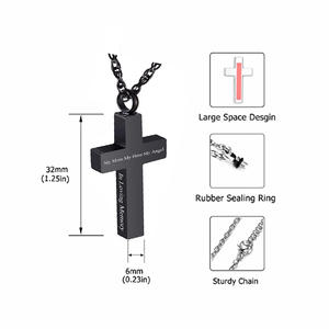 Urn Perhiasan Kenang-kenangan Religius Salib Kristen Urn Kalung Abu Kremasi Liontin Guci Hitam-Ibu Saya; Pahlawan; Malaikat - Product Image 5