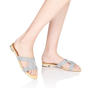 <strong>Jeweled</strong> Bridesmaid Wholesale Slides Slippers Can Be Customized Gold Bling Rhinestone Flats Heel Women <strong>Sandals</strong> - Product Image 6