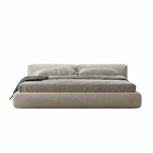 <span class=keywords><strong>Letto</strong></span> Moderno Minimalista Imbottito in Bouclé, <span class=keywords><strong>Letto</strong></span> a Piattaforma in Tessuto Teddy con Testiera Morbida per <span class=keywords><strong>Hotel</strong></span> e Appartamenti - Product Image 1