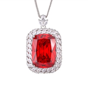 High Quality 20*28mm Rectangle Red Cubic Zirconia Jewelry Elegant Eco-friendly Copper Geometric <b>Statement</b> Pendant <b>Necklace</b> - Product Image 1