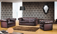 Sofá Chesterfield de Cuero Amarillo de 3, 2 y 1 Plazas, Cómodo, Hecho en China, para Apartamento