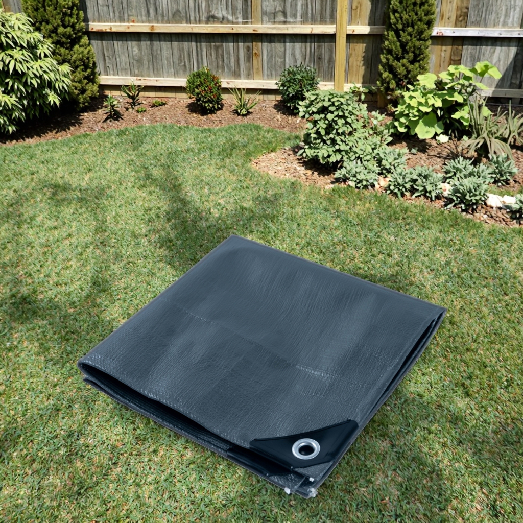Black Outdoor Waterproof Breathable PE Tarpaulin Fabric Woven UV Resistant Flame Retardant Tent Cloth Plain Style Industrial PE