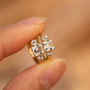 CANNER Boucles d'oreilles créoles en argent sterling S925 plaqué or 18 carats avec grand zircon carré blanc, géométriques classiques, pour femmes, vente en gros - Product Image 3