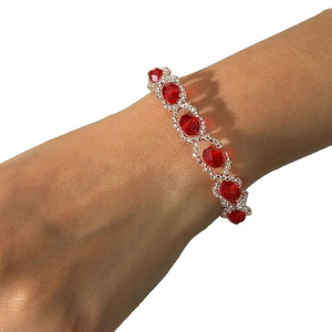 Red <b>Crystal</b> Bead <b>Bracelet</b> Silver Plated Adjustable Chain Elegant <b>Women</b> Fashion Hand Jewelry - Product Image 2