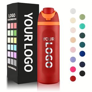 Botella Aislada al Vacío con Logotipo Personalizado, Moderna, de Acero Inoxidable, 24 oz, Libre de BPA, a Prueba de Fugas y Explosiones, con Forma de Bala, con Pajita, 6-12 - Product Image 1