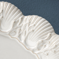 Assiette en céramique en forme de coquille de 14,75'' en porcelaine, plat à poisson en New Bone China, vaisselle de gros pour hôtels et restaurants, OEM ODM