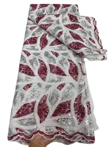 Tissu africain en dentelle pour robe de costumes, maille verte populaire, tissu à paillettes en gaze, vêtements brodés, vente chaude, LS253