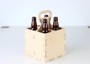 Panier-cadeau en bois massif fait main pour 4 bouteilles, boîte rustique non peinte, organisateur de boissons en bois pour la fête des pères - Product Image 4