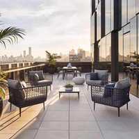 Canapé simple en corde tressée de style nordique pour l'extérieur, avec structure en aluminium, coussin imperméable, fauteuil, table d'appoint, ensemble de jardin pour villa et hôtel