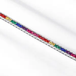 Factory Professional Custom 925 Silver Women Jewelry Rainbow Available Gemstones Cubic Zirconia Colorful Tennis Bracelet 2023