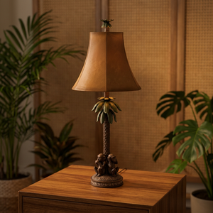 Decorative Palm Tree <b>Table</b> <b>Lamp</b> Fabric Shade <b>Gold</b> Adjustable Mid Century Modern Office Equipment - Product Image 3