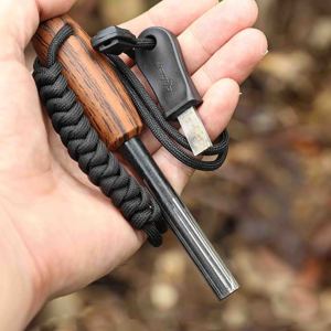 Allume-feu en <span class=keywords><strong>ferrocerium</strong></span> de magnésium avec manche en bois et corde en paracorde pour le camping en plein air, vente chaude 2026 - Product Image 4