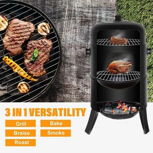 Barbecue fumoir moderne 3-en-1 haut de gamme, gril à charbon de bois vertical à 3 niveaux avec finition thermolaquée - Product Image 6