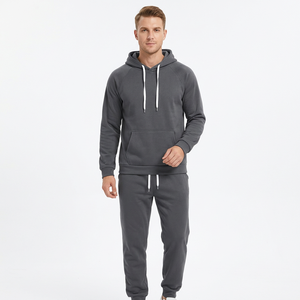 Ensemble sweat à capuche zippé et pantalon droit 100 % coton pour homme, coupe classique, logo frontal, tissu 400g, couleur unie, style streetwear - Product Image 1