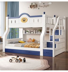 Lits blancs modernes en bois massif pour enfants Lit en bois pour enfants avec toboggan Maison solide en bois personnalisée Lits pour enfants Cadre - Product Image 4