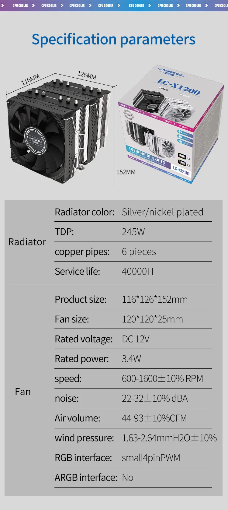 Lovingcool DIY CPU Cooler High Quality Air Cooling Fans 3/4pin 5V ARGB PMW Heatsink Computer Case AMD/Intel Tower CPU Desktop PC