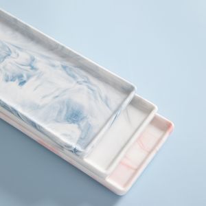 طبق عشاء فاخر من السيراميك الرخامي للمنزل، طبق بورسلين مستطيل لعرض الحلويات والوجبات الخفيفة في حفلات الزفاف - Product Image 6