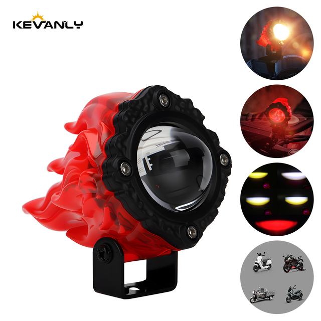 Kevanly 12V LED Motorcycle Headlight Aluminum White/Yellow Flash + Red Waterproof High/Low Beam for Retrofit/Upgrade