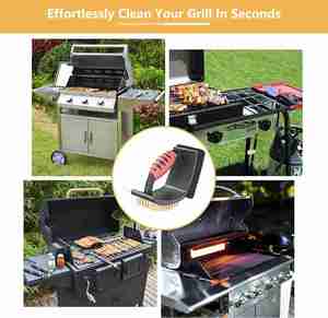 Hot Selling Metal BBQ Grill Brush 3 in 1 Cleaning Tool with Soft <b>Sponges</b> & Stainless Steel Scraper Heat Resistant - Product Image 5
