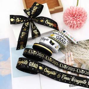 Cinta de Satén con Estampado de Graduación de 1/1.6/2.5cm y 10 Yardas, Variedad de Diseños, para Envolver Regalos y Decoración de Fiestas - Product Image 1