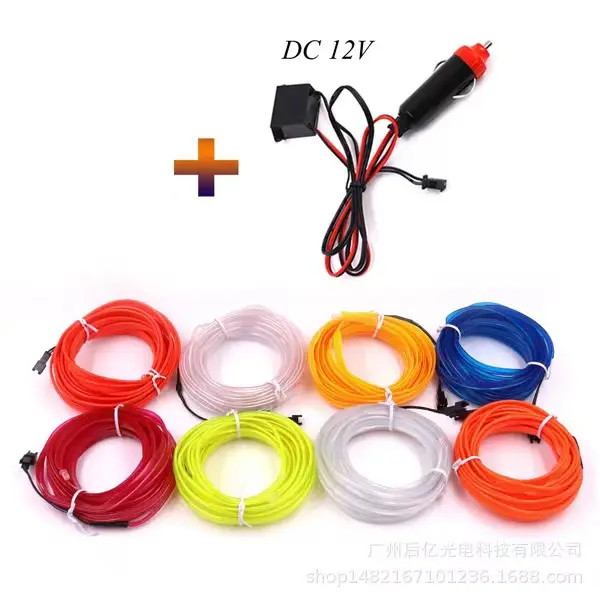 Car LED cold light line 3 meters/5 meters, interior ambient light strip clamp type line light with cigarette lighter, 9 colors