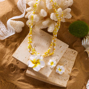 Conjunto <span class=keywords><strong>de</strong></span> Joyería con Cuentas <span class=keywords><strong>de</strong></span> Flor <span class=keywords><strong>de</strong></span> <span class=keywords><strong>Plumeria</strong></span> Tropical, Collar <span class=keywords><strong>de</strong></span> Varias Capas con Cuentas <span class=keywords><strong>de</strong></span> <span class=keywords><strong>Semillas</strong></span> y Pendientes Colgantes para Mujer, para la Playa en Verano - Product Image 3