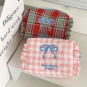 Pochette à maquillage personnalisée, sac cosmétique de luxe pour parfums, avec nœud et volants, sacs cadeaux décoratifs à carreaux pour cosmétiques - Product Image 2