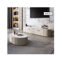 Table basse en acier inoxydable de luxe, table basse en MDF et marbre, ensemble de table basse et de meuble TV