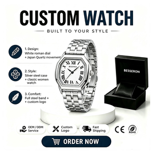 Montre à quartz pour femme en acier inoxydable poli de luxe avec boîtier octogonal pour les occasions formelles et décontractées - Product Image 1