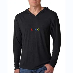 Custom Mens Full Sleeve Hooded T Shirts For Men Long Sleeve 150 Gram Organic Cotton Hoodie Tshirt