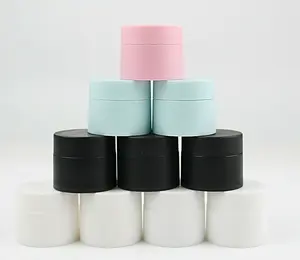 Pot de cosmétique en plastique coloré givré, conteneur à lèvres de 5g 10g 15g 20g 30g 50g 100g, double couvercle, étiquette privée