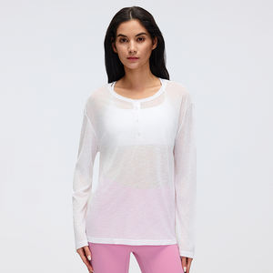 <span class=keywords><strong>Camiseta</strong></span> de Yoga de Manga Larga para Mujer, Holgada, Transpirable, Ligera, para Hacer Ejercicio, Top Deportivo Informal para Correr, para el Gimnasio - Product Image 3