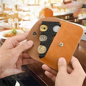 Boshiho Customized PU Leather Vintage Open Durable Travel <b>Coin</b> <b>Case</b> Pouch Portable Unisex Purse Storage Compartment Holder - Product Image 5