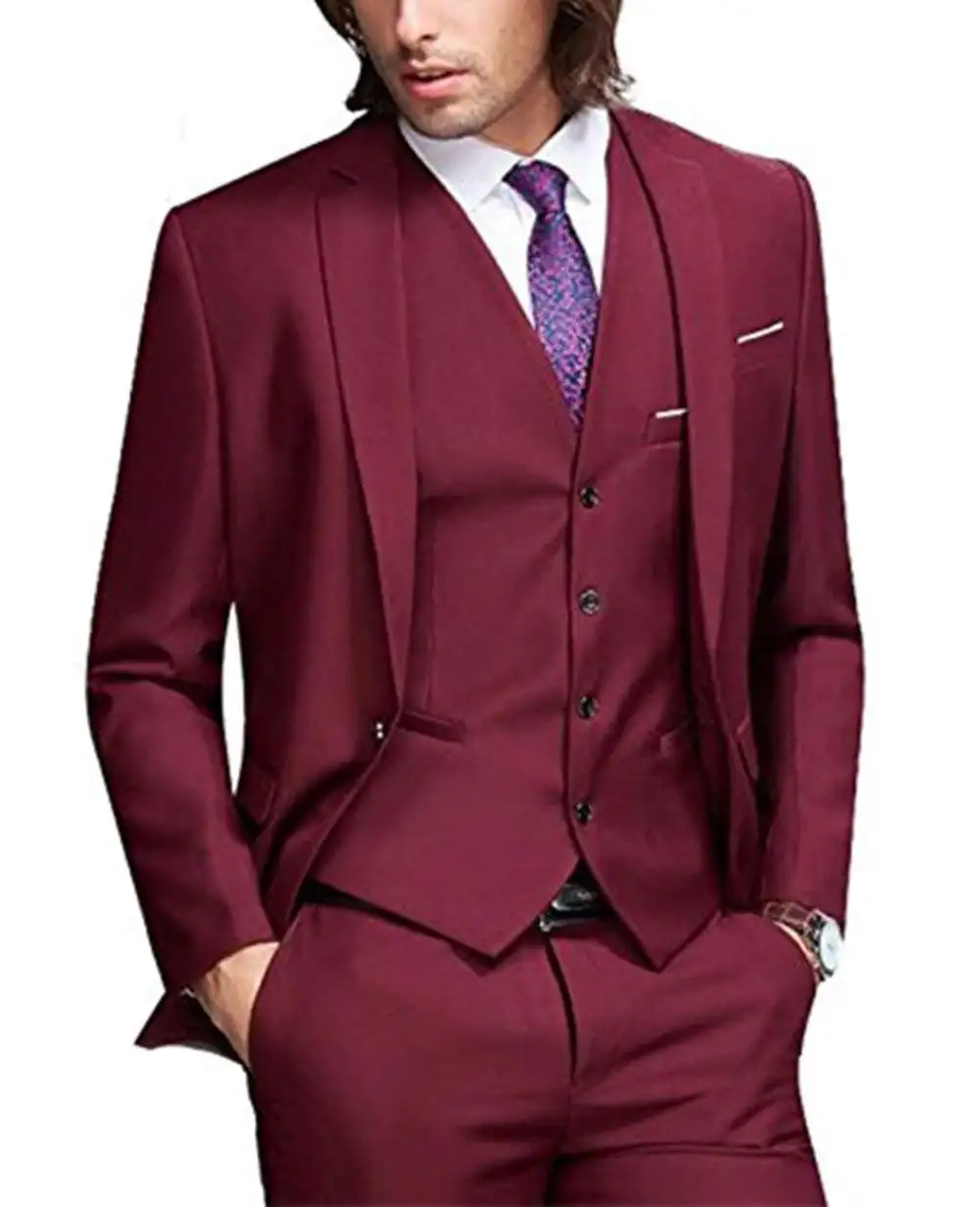 Burgundy Blue Black Men der 3 Piece Suits Slim Fit Wedding Suit für Men Formal Evening Party Blazers Jacket + Vest + Pants + Tie