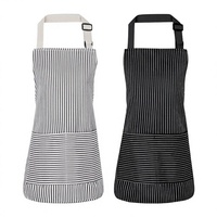Lot de 2 tabliers pour enfants en coton rayé, lavables en machine, 2 poches, pour garçons et filles (noir + gris 55x65cm)