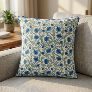 Queen <b>Blue</b> New Ridhi Traditional Decorative 100% Cotton <b>Throw</b> Pillow Covers Block Print Envelope Closure Floral Decor - Product Image 3